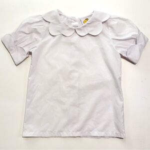 The Yellow Lamb Classic White Button Back Scalloped Peter Pan Collar Shirt 6